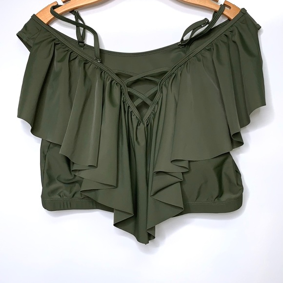 NEW SOVIYONTER Olive Ruffle High Waisted Swimsuit Bikini Set Bathing XL - Picture 2 of 9